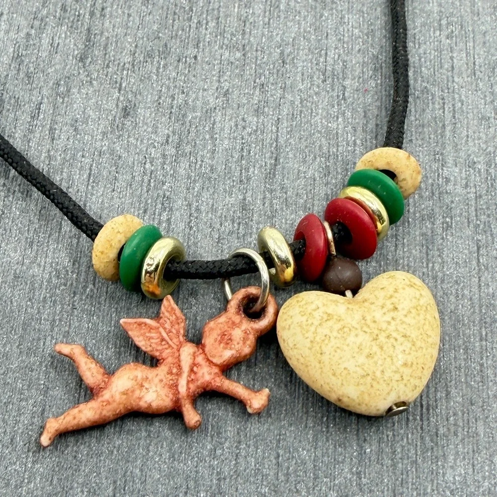 Y2K Romantic Cupid Heart Necklace Bohemian Cord Statement Jewelry Gift Unique